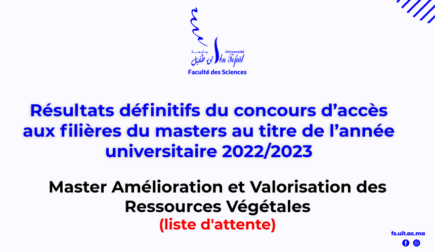 Résultats définitifs d’accès au Master Amélioration et Valorisation des Ressources Végétales (liste d’attente)