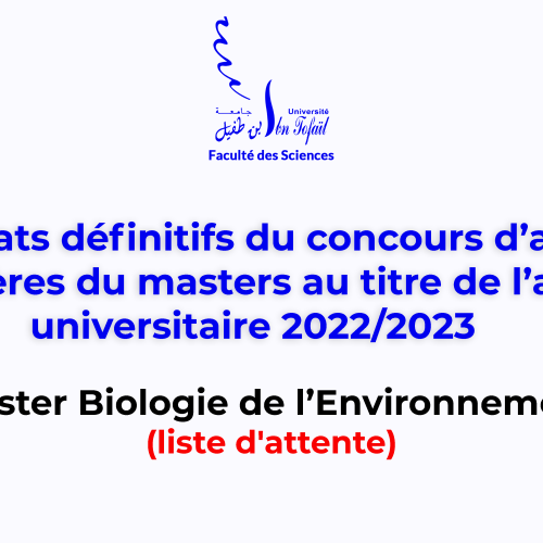 Résultats définitifs d’accès au Master Biologie de l’Environnement (liste d’attente)