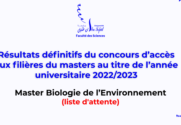 Résultats définitifs d’accès au Master Biologie de l’Environnement (liste d’attente)