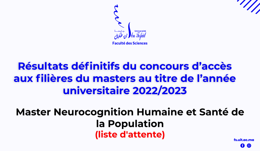 Résultats définitifs d’accès au Master Neurocognition Humaine et Santé de la Population (liste d’attente)