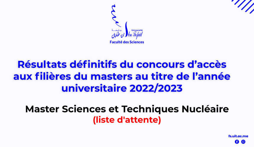 Résultats définitifs d’accès au Master Sciences et Techniques Nucléaire (liste d’attente)