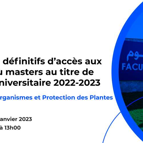 Résultats définitifs du concours d’accès au Master : Microorganismes et Protection des Plantes