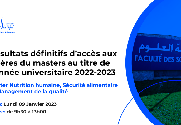 Résultats définitifs du concours d’accès au Master : Nutrition humaine, Sécurité alimentaire et Management de la qualité