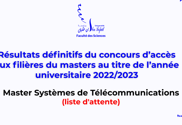 Résultats définitifs d’accès au Master Systèmes de Télécommunications (liste d’attente)