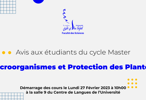 Démarrage des cours du Master Microorganismes et Protection des Plantes