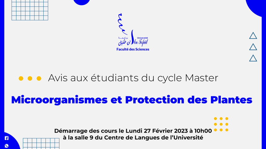 Démarrage des cours du Master Microorganismes et Protection des Plantes