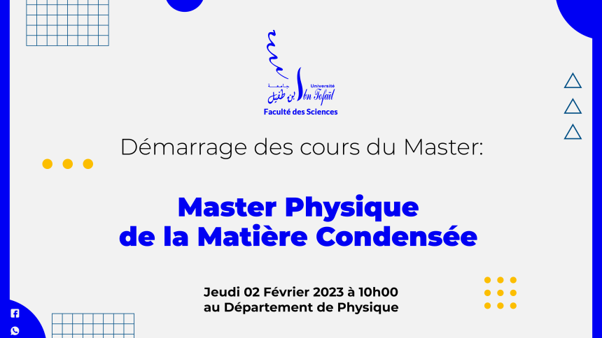 Démarrage des cours du Master Physique de la Matière Condensée