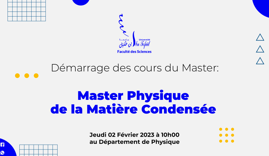Démarrage des cours du Master Physique de la Matière Condensée