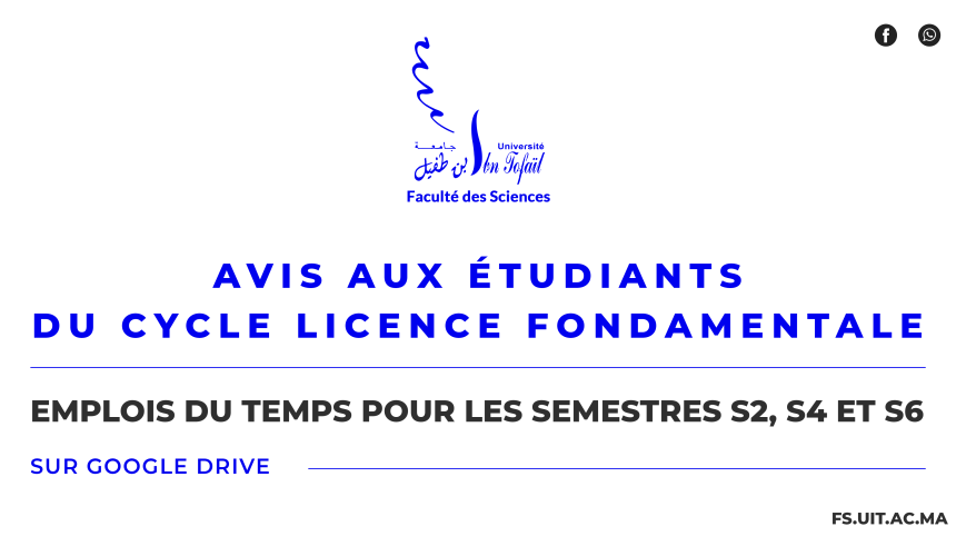 Emplois du temps pour les semestres S2, S4 et S6 – Cycle Licence Fondamentale