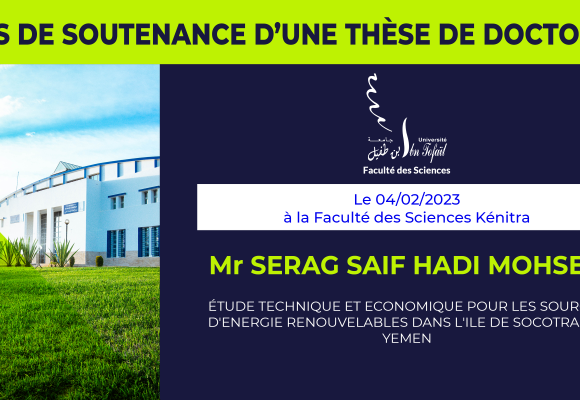 Avis de soutenance d’une thèse de doctorat (Mr SERAG SAIF HADI MOHSEN)
