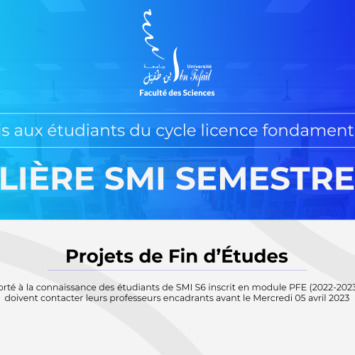 Avis aux étudiants de la filière SMI S6 – Projets de Fin d’Études