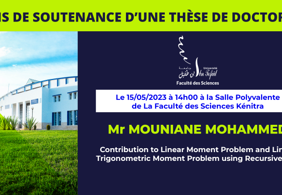 Avis de soutenance d’une thèse de doctorat (Mr MOUNIANE MOHAMMED)