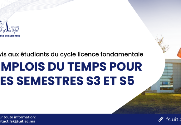 Emplois du temps pour les semestres S3 et S5 – Cycle Licence Fondamentale