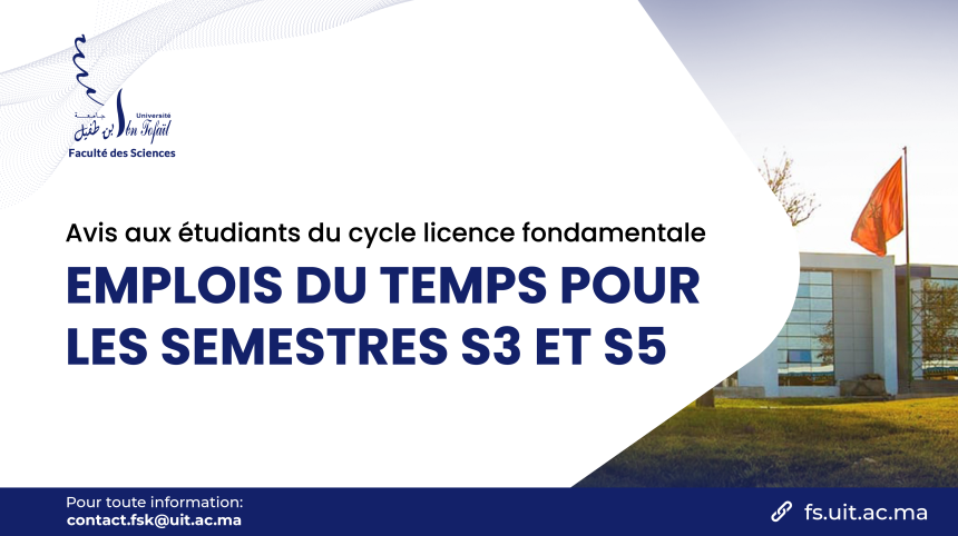 Emplois du temps pour les semestres S3 et S5 – Cycle Licence Fondamentale