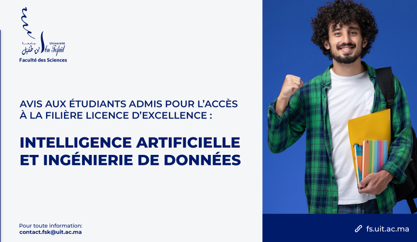 Avis aux étudiants admis pour l’accès à la Filière Licence d’Excellence : Intelligence Artificielle et Ingénierie de Données
