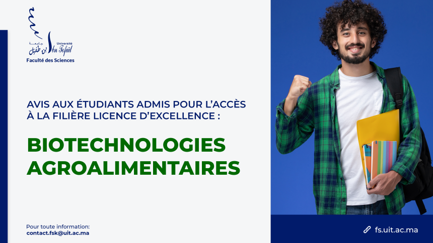 Avis aux étudiants admis pour l’accès à la Filière Licence d’Excellence : Biotechnologies Agroalimentaires