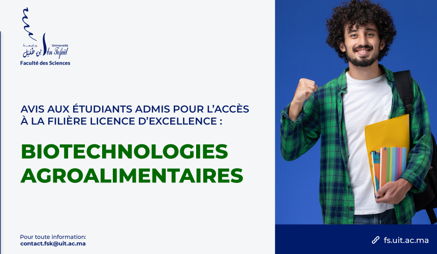 Avis aux étudiants admis pour l’accès à la Filière Licence d’Excellence : Biotechnologies Agroalimentaires