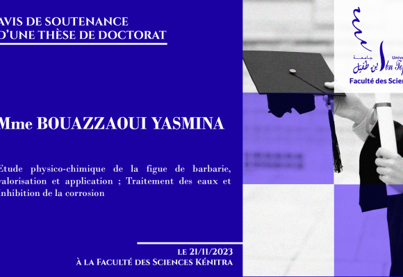Avis de soutenance d’une thèse de doctorat (Mme BOUAZZAOUI YASMINA)