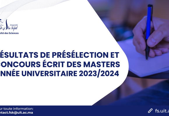 Résultats de présélection et concours écrit des Masters – Année Universitaire 2023/2024