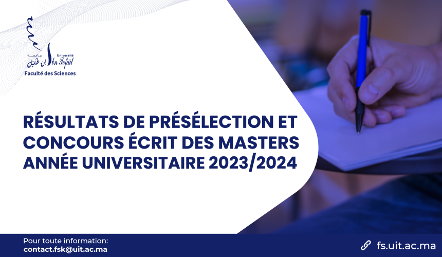 Résultats de présélection et concours écrit des Masters – Année Universitaire 2023/2024