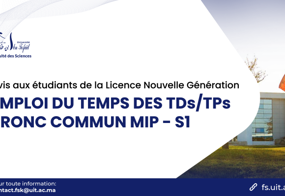 Avis aux étudiants : Emploi du temps des TDs/TPs S1 MIP
