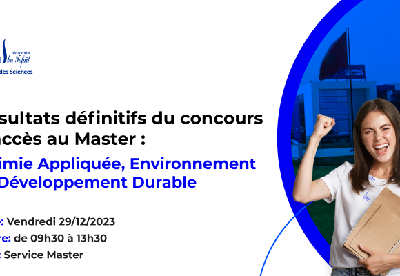 Résultats définitifs du concours d’accès au Master Chimie Appliquée, Environnement et Développement Durable