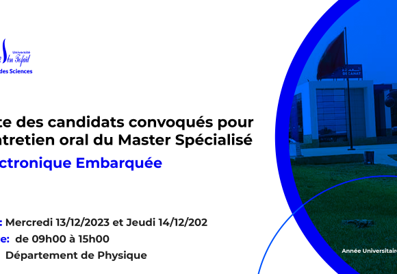 Liste des candidats convoqués pour l’entretien oral du Master Spécialisé Electronique Embarquée