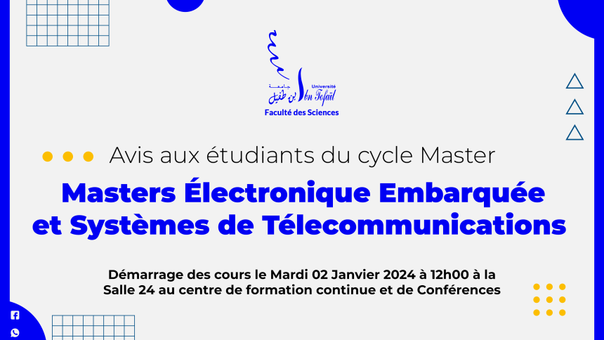 Démarrage des cours du Masters Électronique Embarquée et Systèmes de Télécommunications