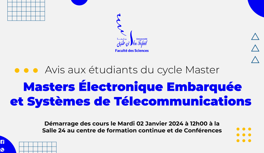 Démarrage des cours du Masters Électronique Embarquée et Systèmes de Télécommunications