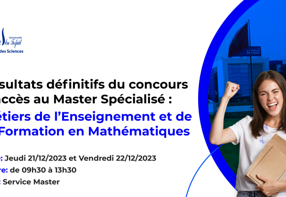 Résultats définitifs du concours d’accès au Master Spécialisé Métiers de l’Enseignement et de la Formation en Mathématiques