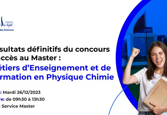 Résultats définitifs du concours d’accès au Master Métiers d’Enseignement et de Formation en Physique Chimie