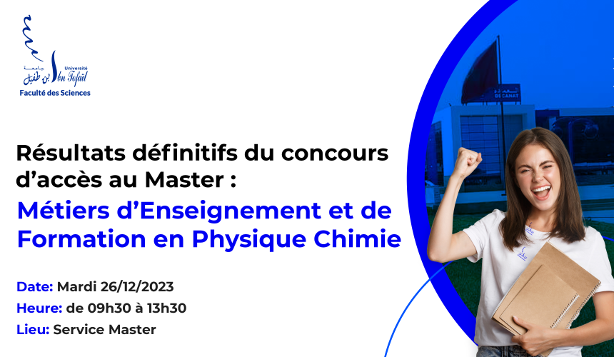 Résultats définitifs du concours d’accès au Master Métiers d’Enseignement et de Formation en Physique Chimie