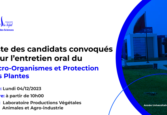 Liste des candidats convoqués pour l’entretien oral du Master Micro-Organismes et Protection des Plantes