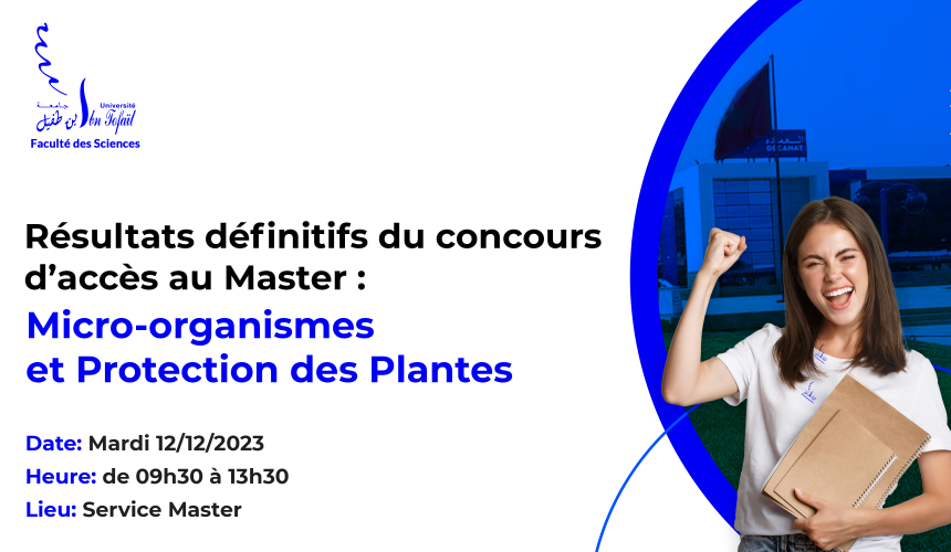Résultats définitifs du concours d’accès au Master Micro-organismes et Protection des Plantes
