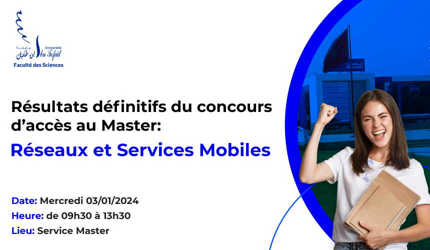Résultats définitifs du concours d’accès au Master Réseaux et Services Mobiles