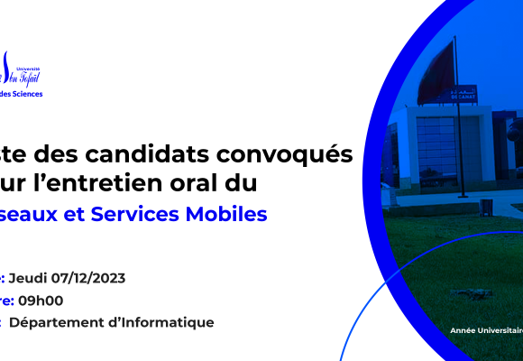 Liste des candidats convoqués pour l’entretien oral du Master Réseaux et Services Mobiles