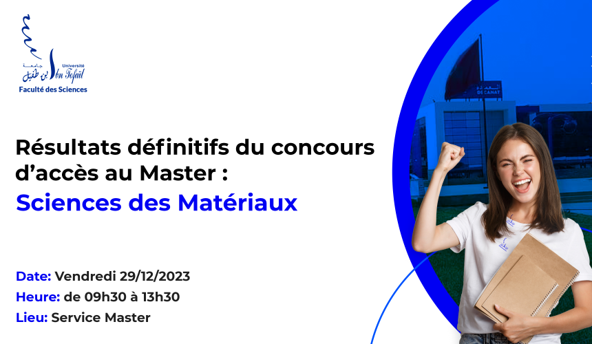 Résultats définitifs du concours d’accès au Master Sciences des Matériaux