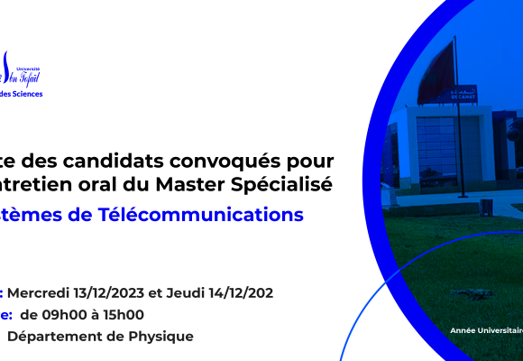Liste des candidats convoqués pour l’entretien oral du Master Spécialisé Systèmes de Télécommunications