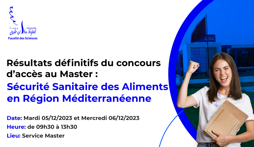 Résultats définitifs du concours d’accès au Master : Sécurité Sanitaire des Aliments en Région Méditerranéenne