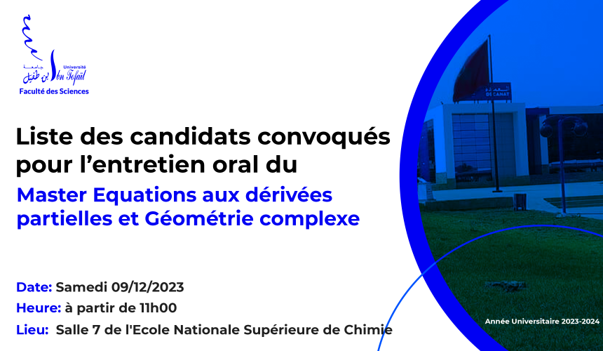 Liste des candidats convoqués pour l’entretien oral du Master Equations aux dérivées partielles et Géométrie complexe