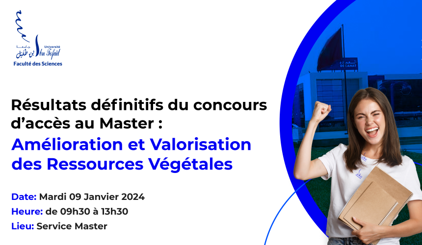 Résultats définitifs du concours d’accès au Master Amélioration et Valorisation des Ressources Végétales