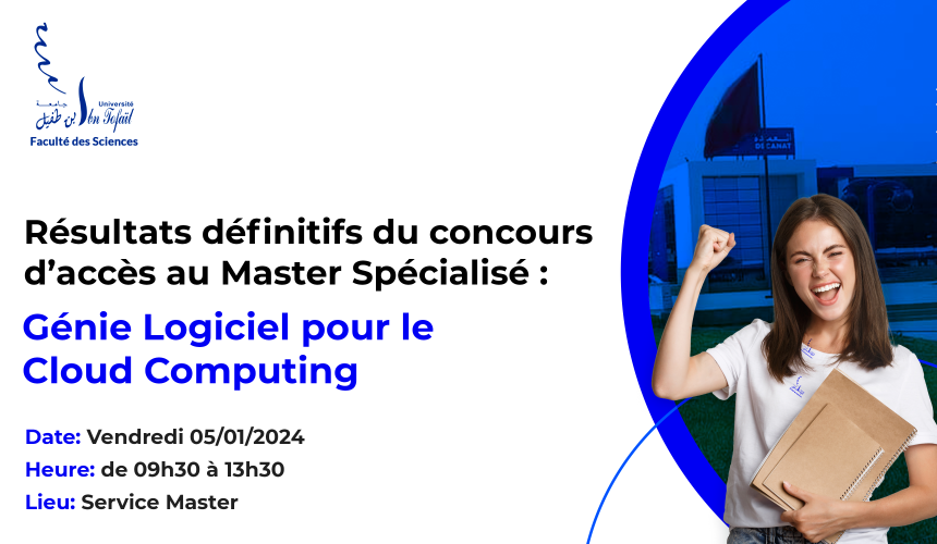 Résultats définitifs du concours d’accès au Master Spécialisé Génie Logiciel pour le Cloud Computing