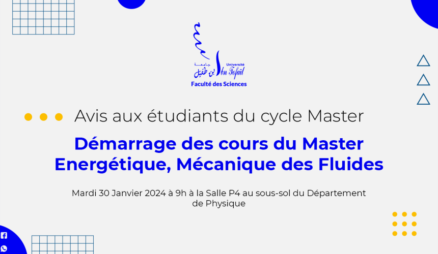Démarrage des cours du Master Energétique, Mécanique des Fluides