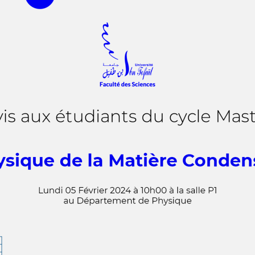 Démarrage des cours du Master Physique de la Matière Condensée