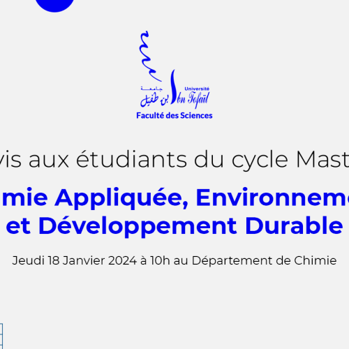 Démarrage des cours du Master Chimie Appliquée, Environnement et Développement Durable