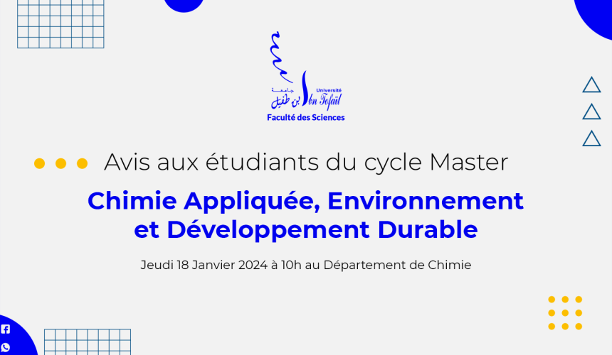 Démarrage des cours du Master Chimie Appliquée, Environnement et Développement Durable