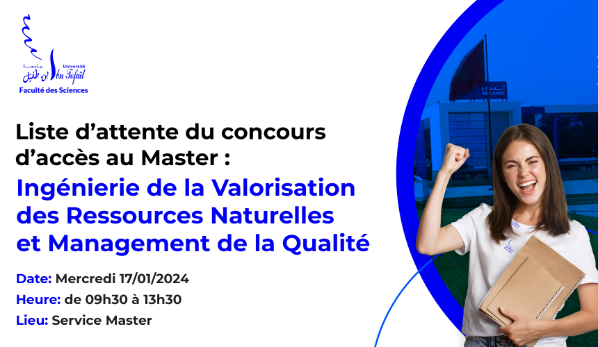 Liste d’attente du Master Ingénierie de la Valorisation des Ressources Naturelles et Management de la Qualité