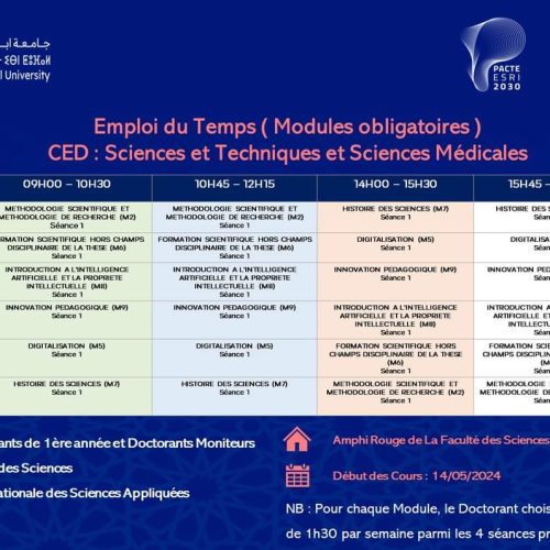 Lancement des enseignements des modules obligatoires destinés aux doctorants de 1ère année et aux doctorants moniteurs