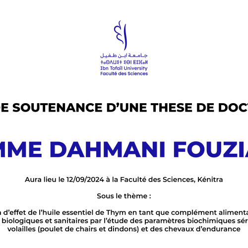 Avis de soutenance d’une thèse de doctorat (Mme DAHMANI FOUZIA)