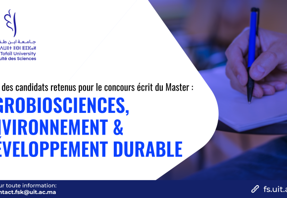 Liste des candidats retenus pour le concours écrit du Master AgroBiosciences, Environnement & Développement Durable